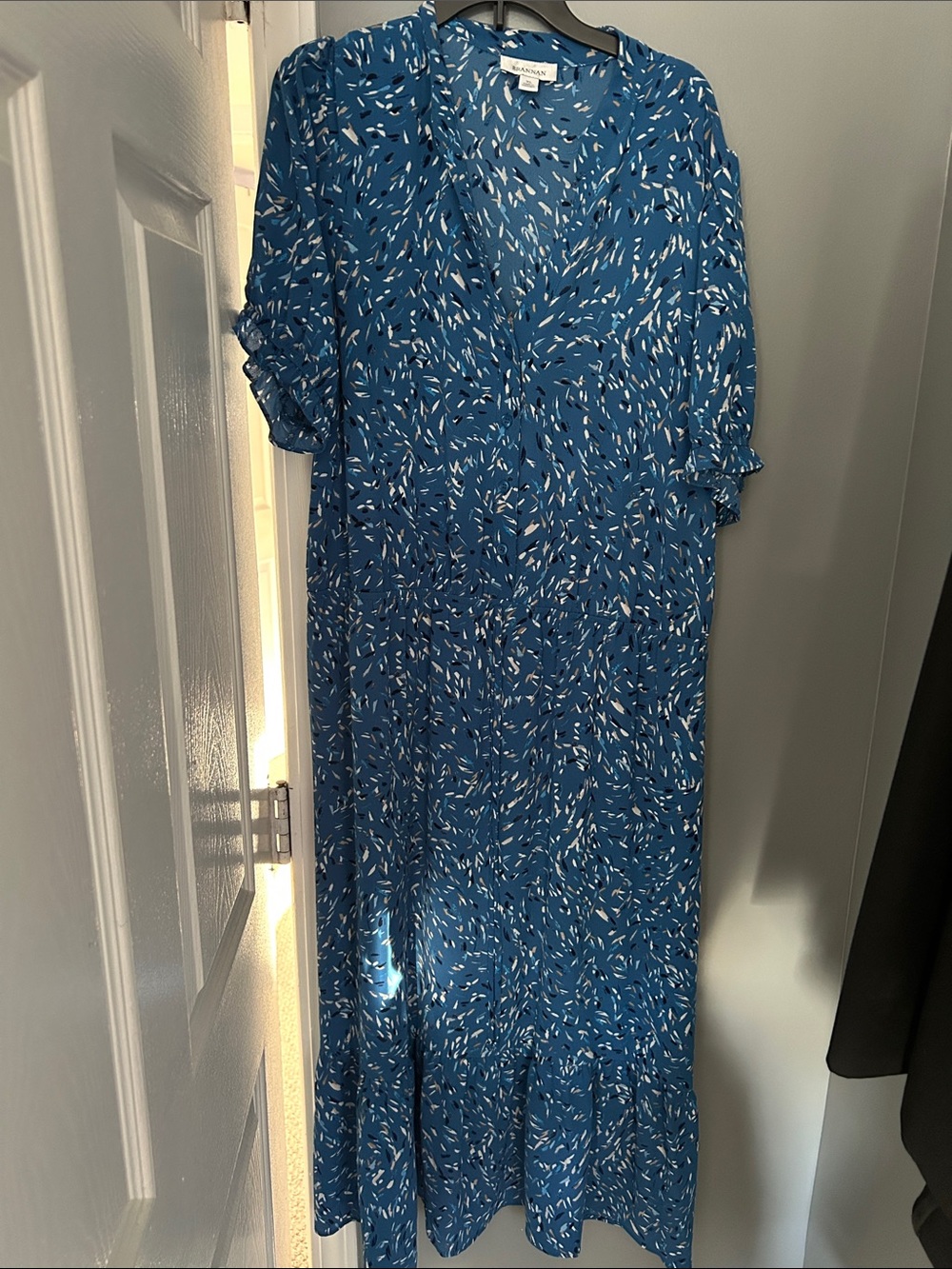 Marks & Spencer Blue Printed V-Neck Maxi Dress with Subtle Spots